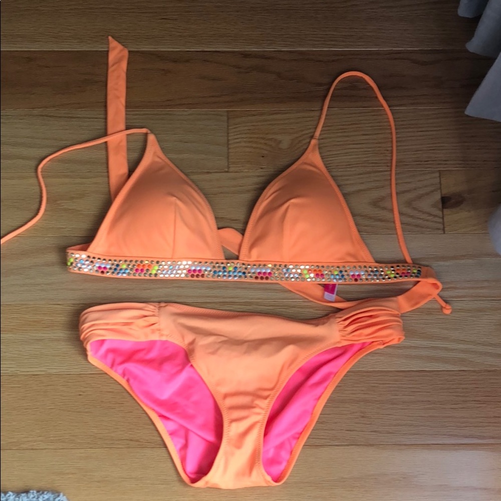VS Orange Jeweled Bikini: Medium